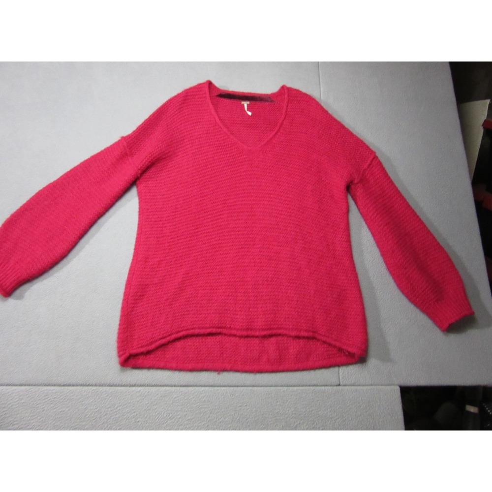 Free People Sweater Womens Medium Pink Cozy All Mine Alpaca Blend Tunic V-Neck